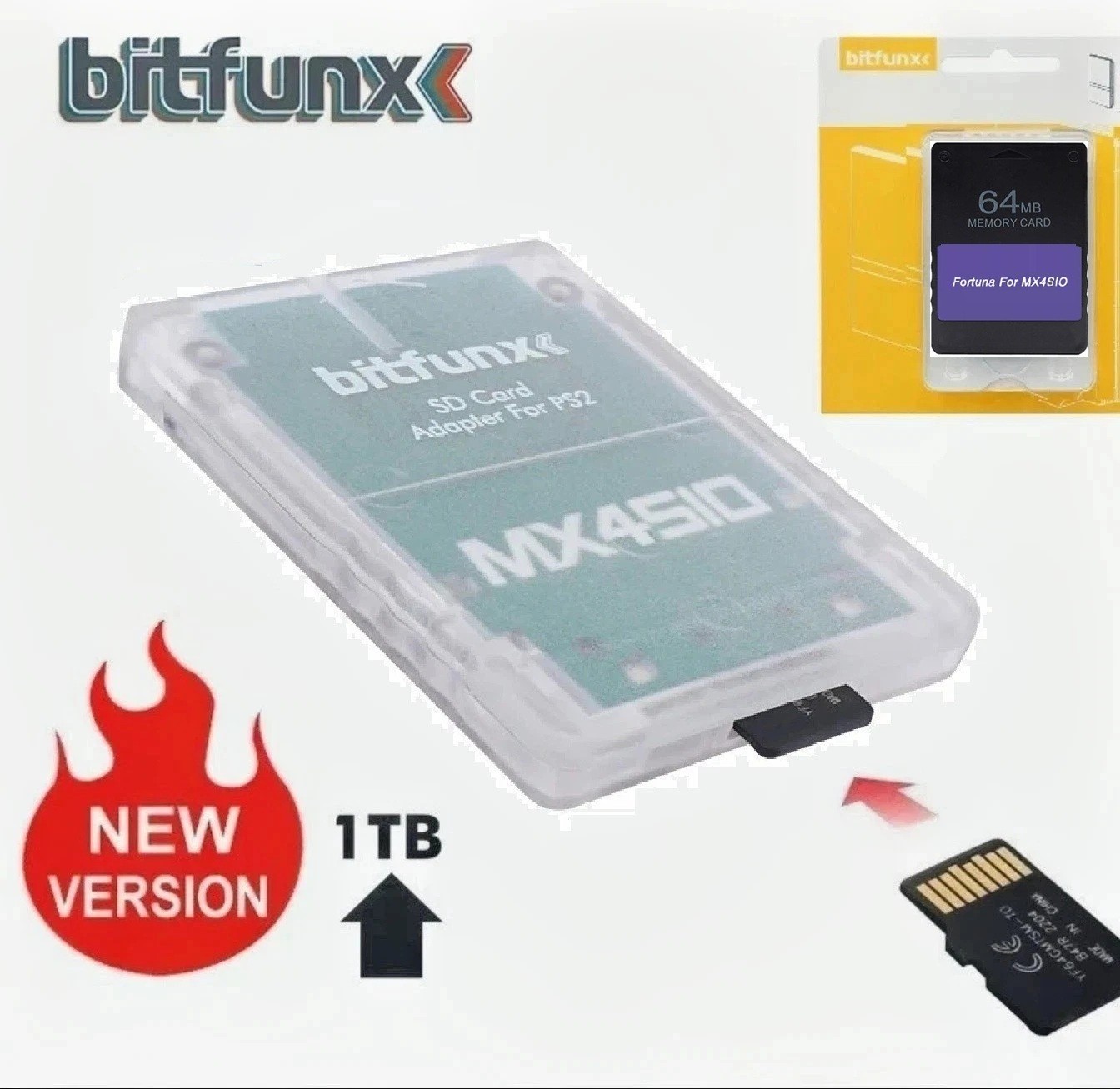 MX4SIO MicroSD Adapter Combo for Slim PS2 with 64MB Memory Card | Clear