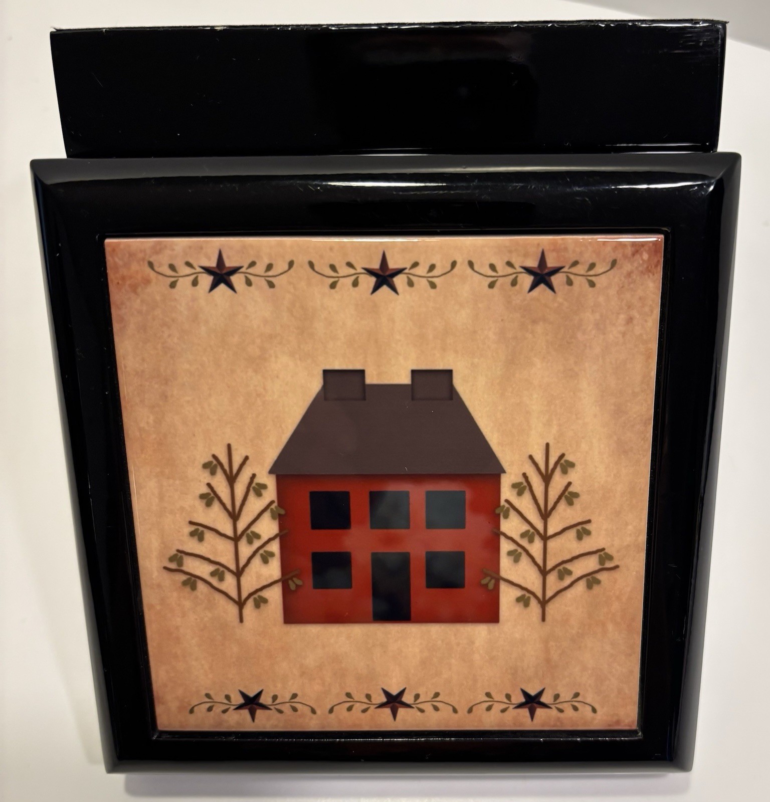 Black Glossy Colonial Home Themed Trinket Jewelry What Not Sewing Box  Acrylic