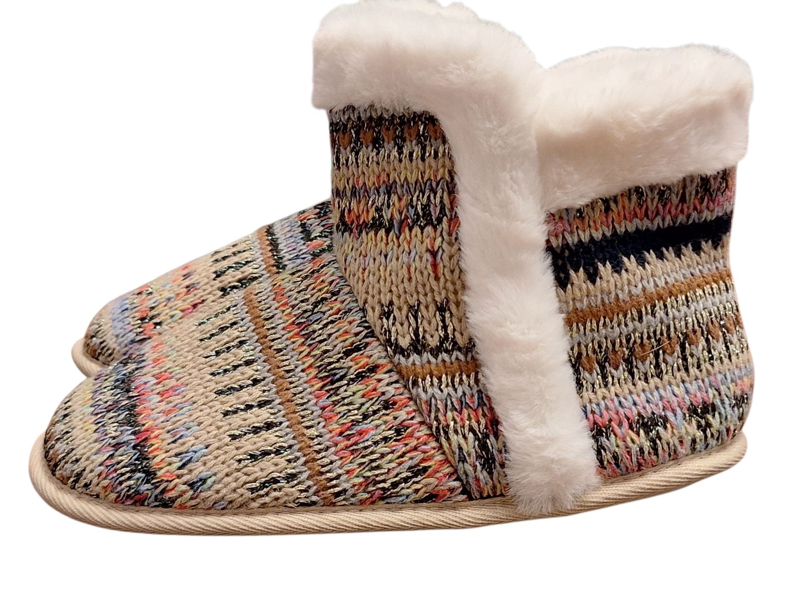 St John's Bay Booties Fur Lined Multicolored Woven Rubber Bottom MED NEW