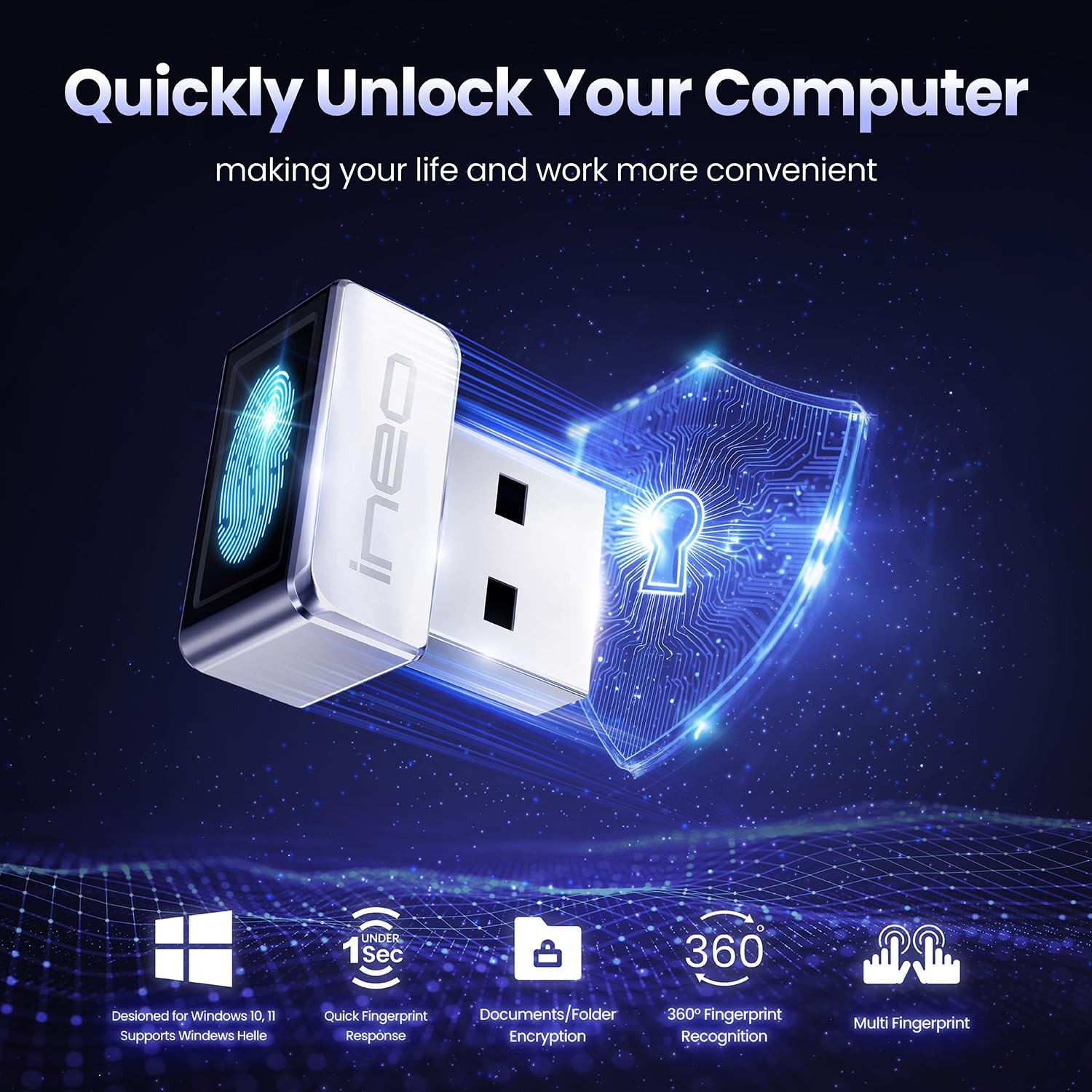 Windows Hello USB Fingerprint Reader Security Key Compact Plug and Play