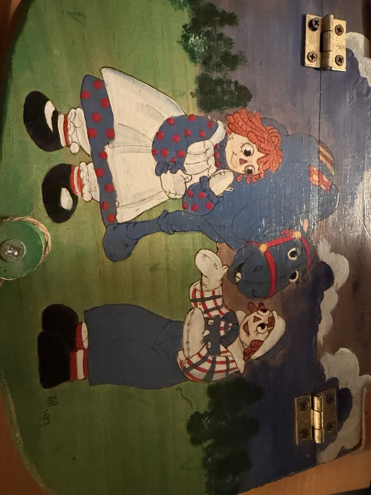 Raggedy Ann & Andy Hand Painted Wooden Picnic Basket