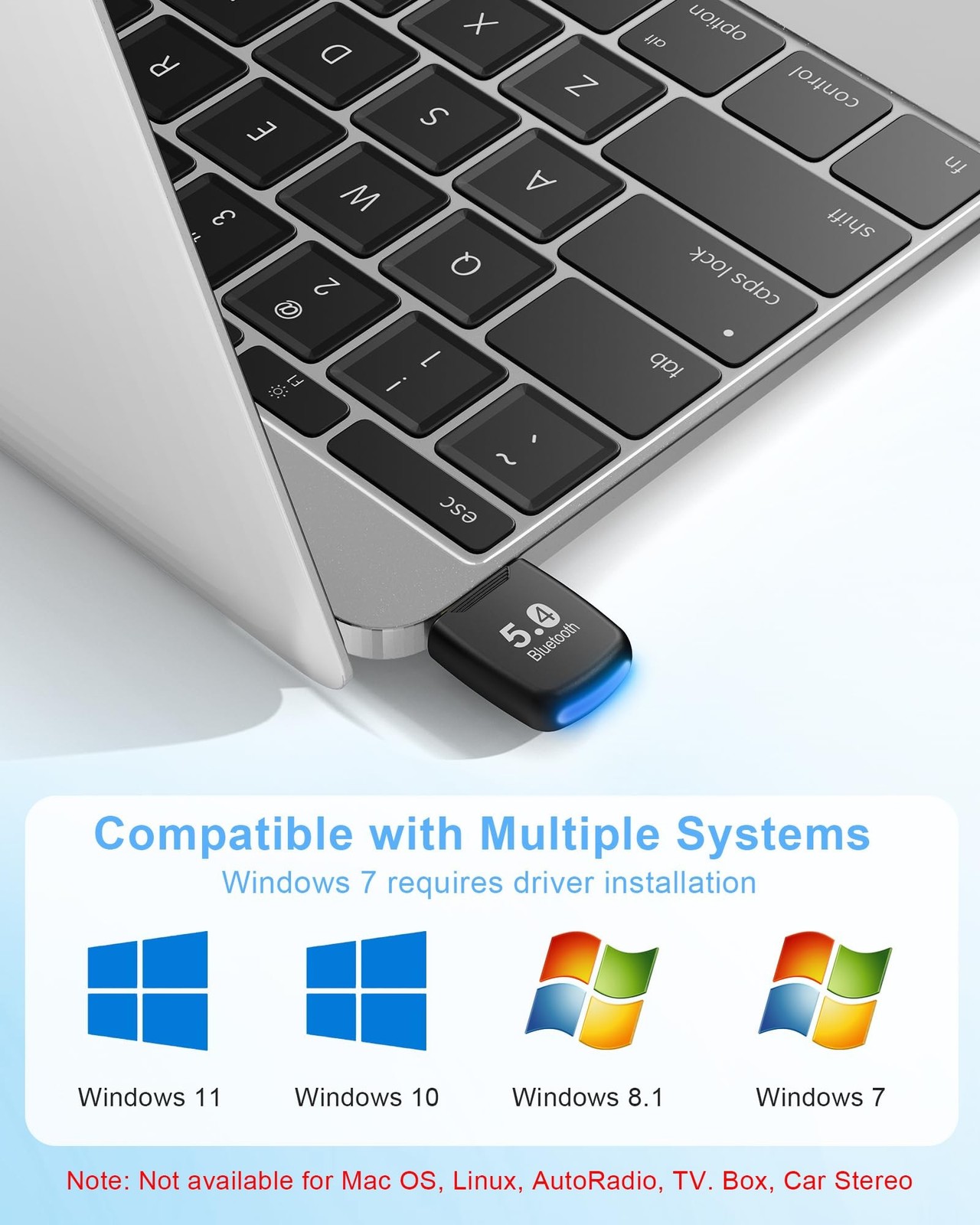 5.4 Bluetooth Dongle - 20M Range USB Adapter for PC, Plug and Play, Supports ...
