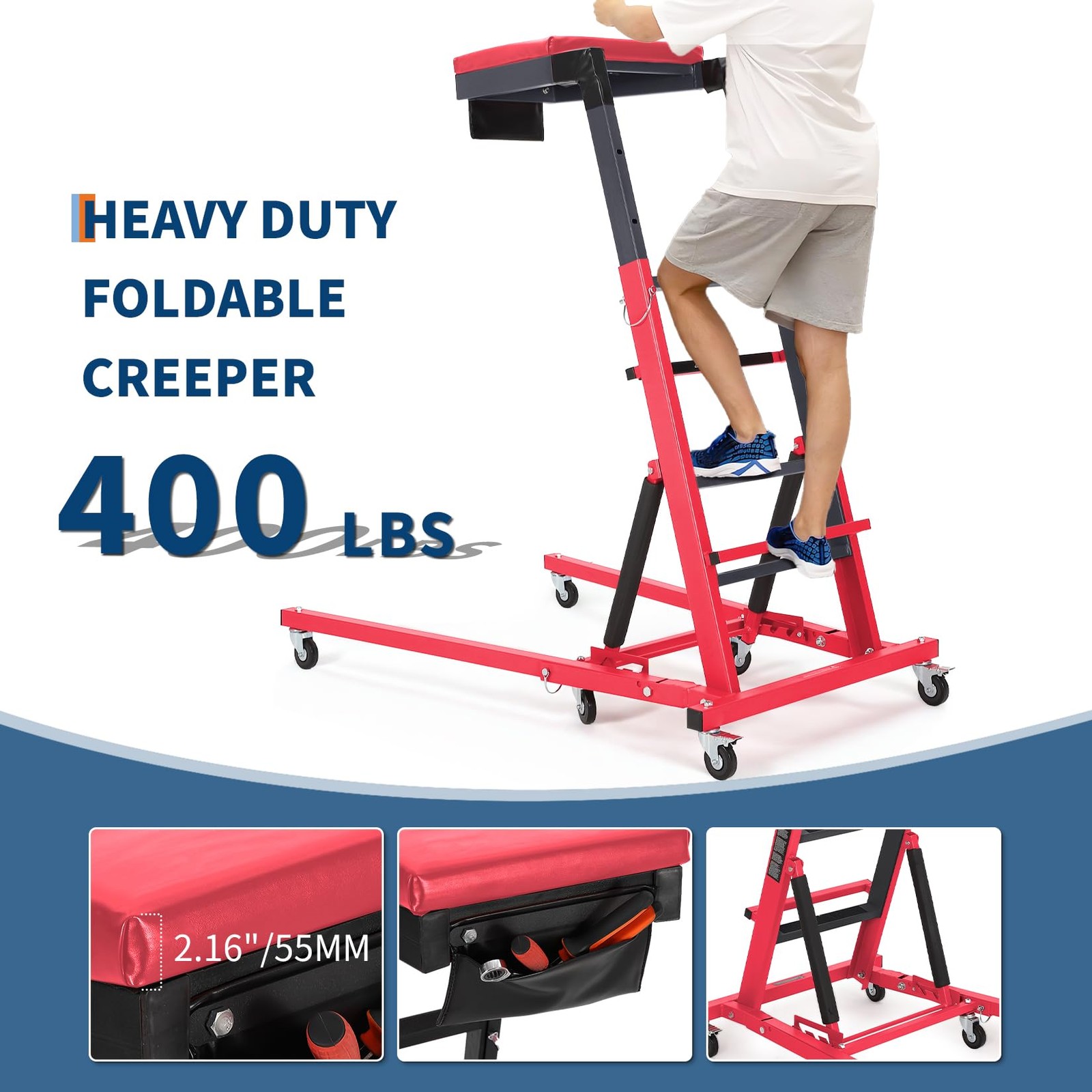 Heavy Duty Adjustable Topside Engine Creeper 400lbs Over-Engine Mechanic Creeper