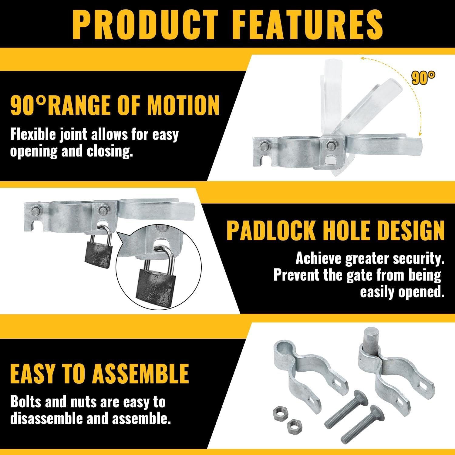 VIVIDA 1-3/8 Chain Link Gate Hinge Kit, Include Male & Female Gate Hinge, 1-...