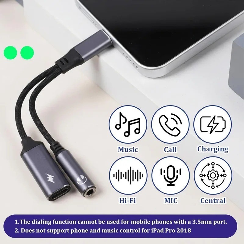 2-in-1 USB-C to 3.5mm Audio Adapter – Charge & Listen Headphone Jack Splitter