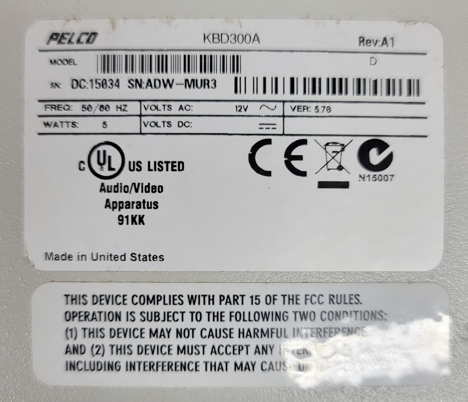 PELCO KBD300A INDUSTRIAL UNIVERSAL CONTROLLER JOYSTICK PTZ KEYBOARD 12V