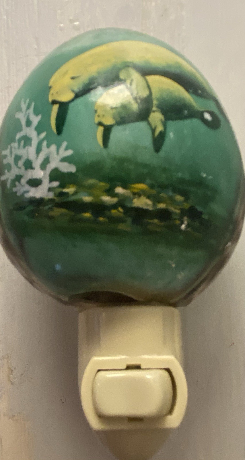 Handpainted Cowrie Shell Night Light Florida Manatees