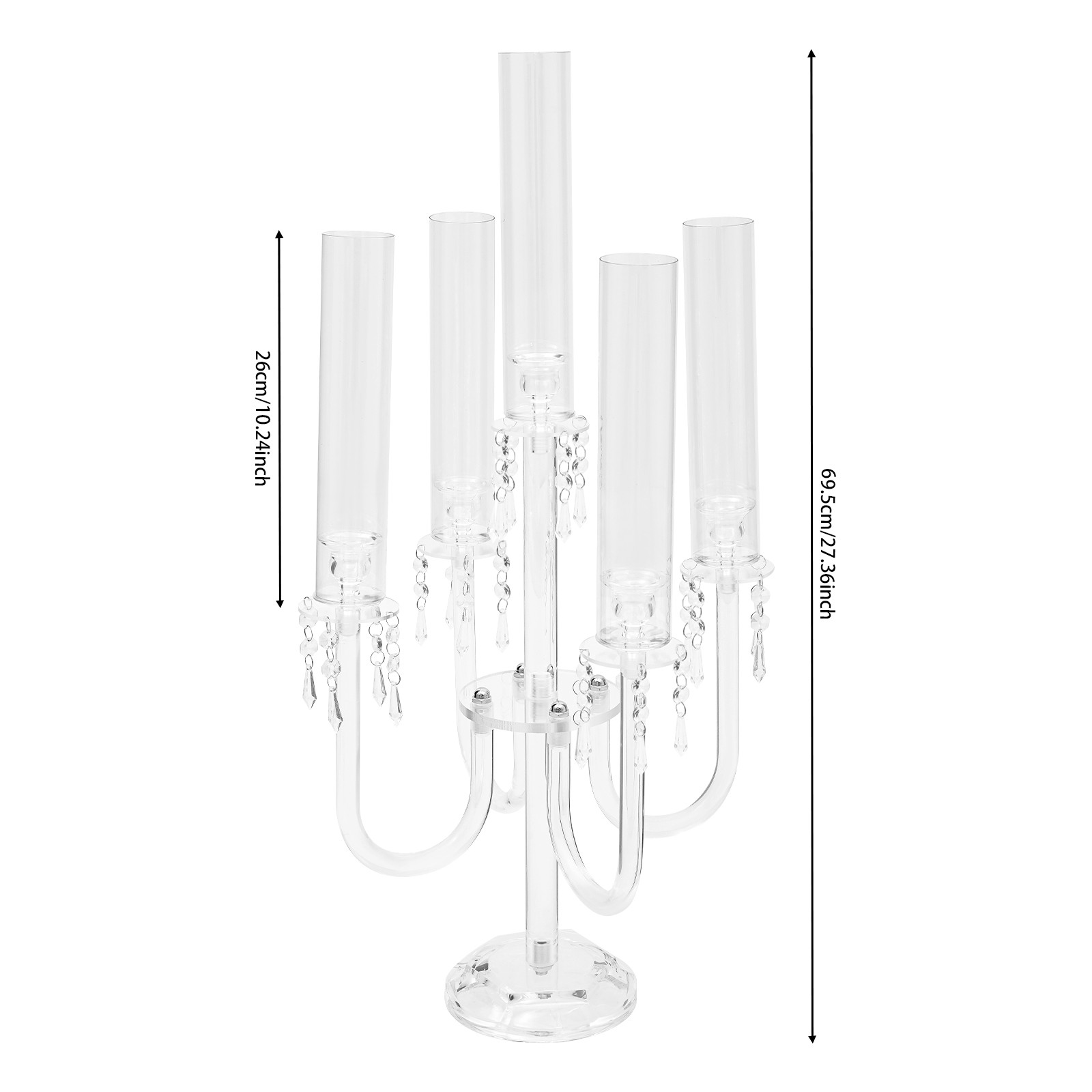 4PCS 5-Arm Candle Holders, 70cm Acrylic Candle Holders, Tabletop Candle Holders