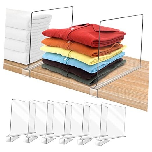 Acrylic Shelf Dividers for Closet Organization 6PCS Closet Shelf 6Pack Clear