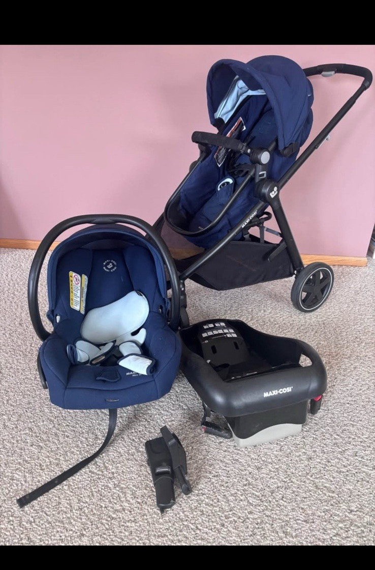 Maxi-Cosi Travel System Stroller w/ Mico 30 Infant Car Seat & Base, Blue/Black