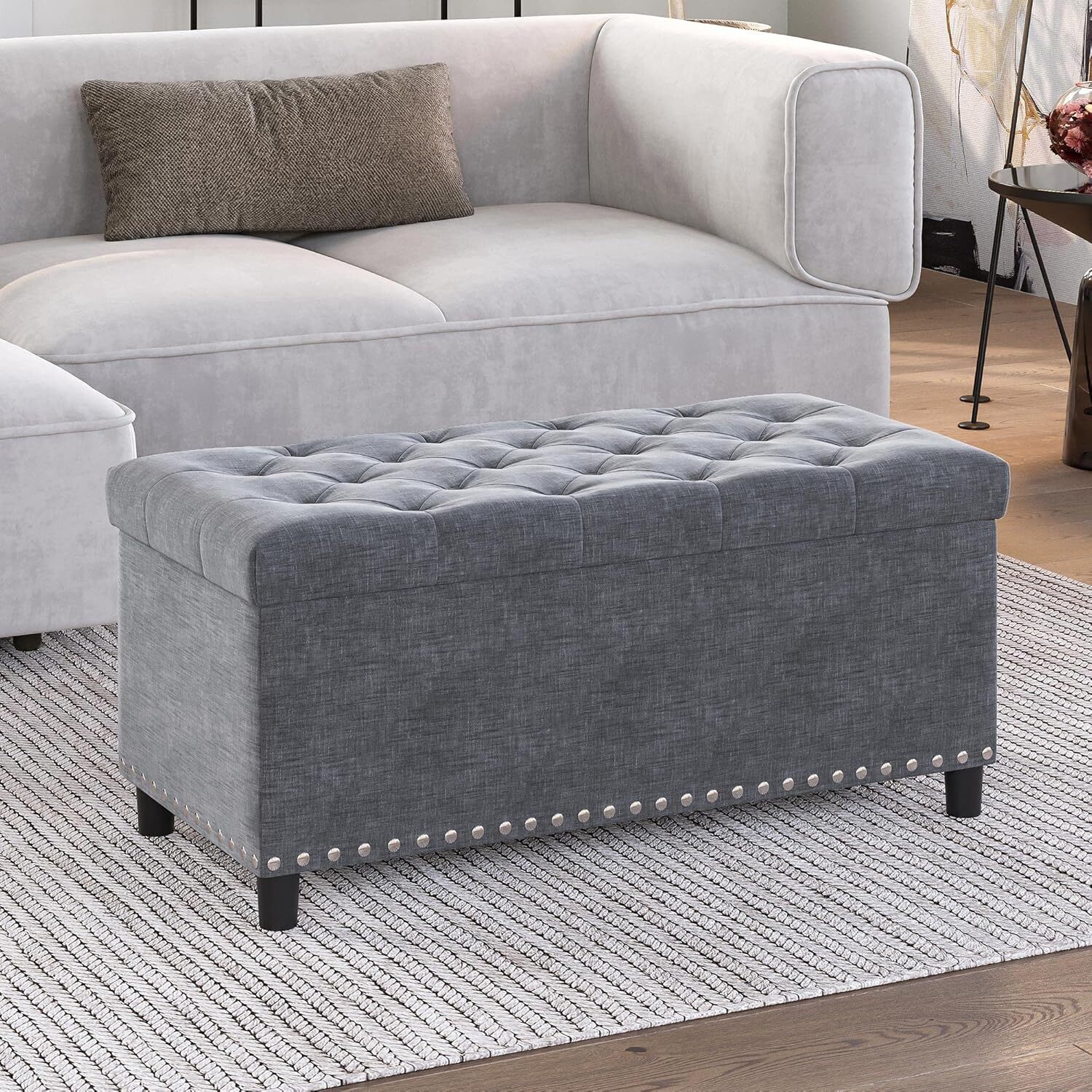 BELLEZE 35''Storage Ottoman,Ottoman Linen Storage Bench with Safety Close Hinge