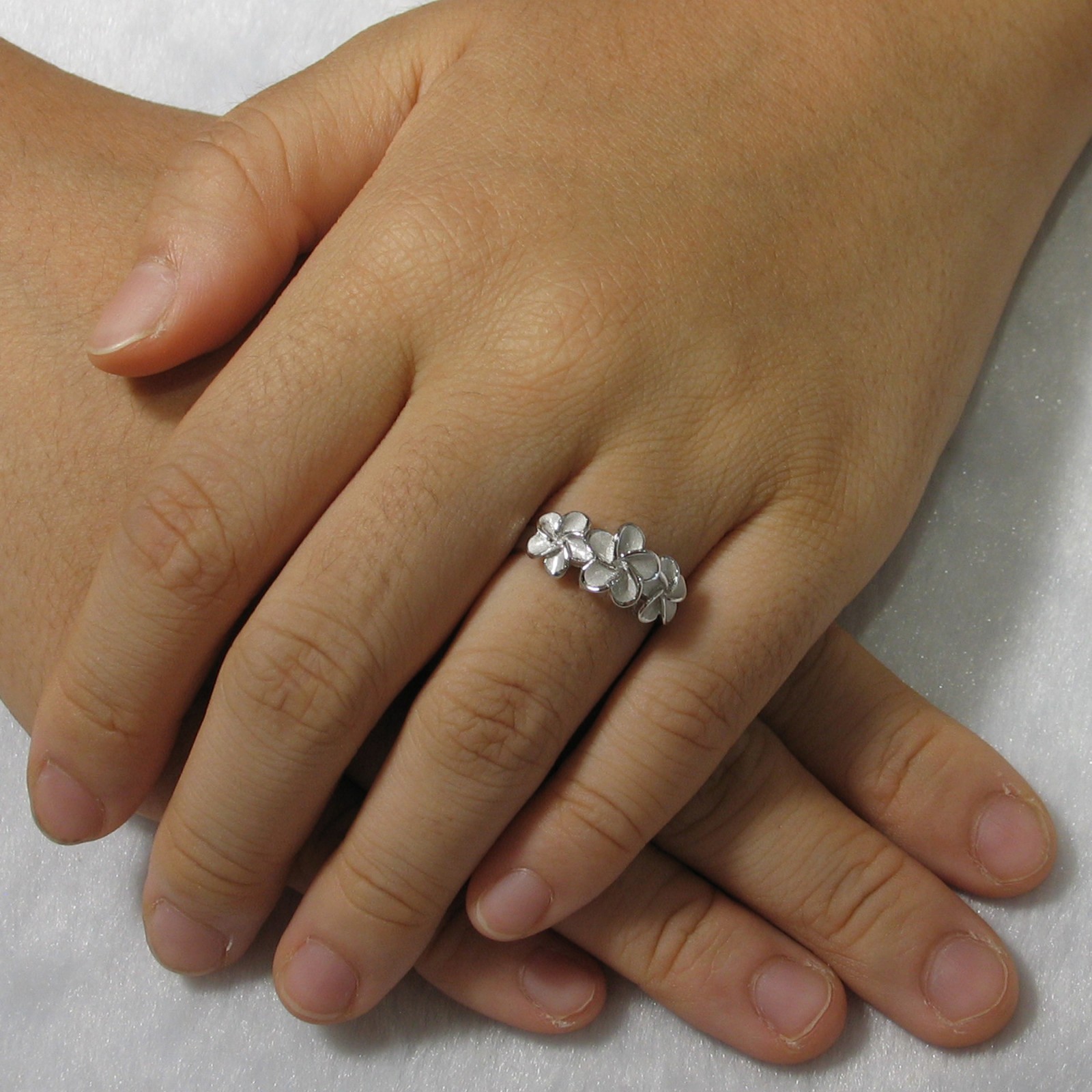 Tradition Hawaiian Triple Plumeria Design Rings Solid .925 Sterling Silver
