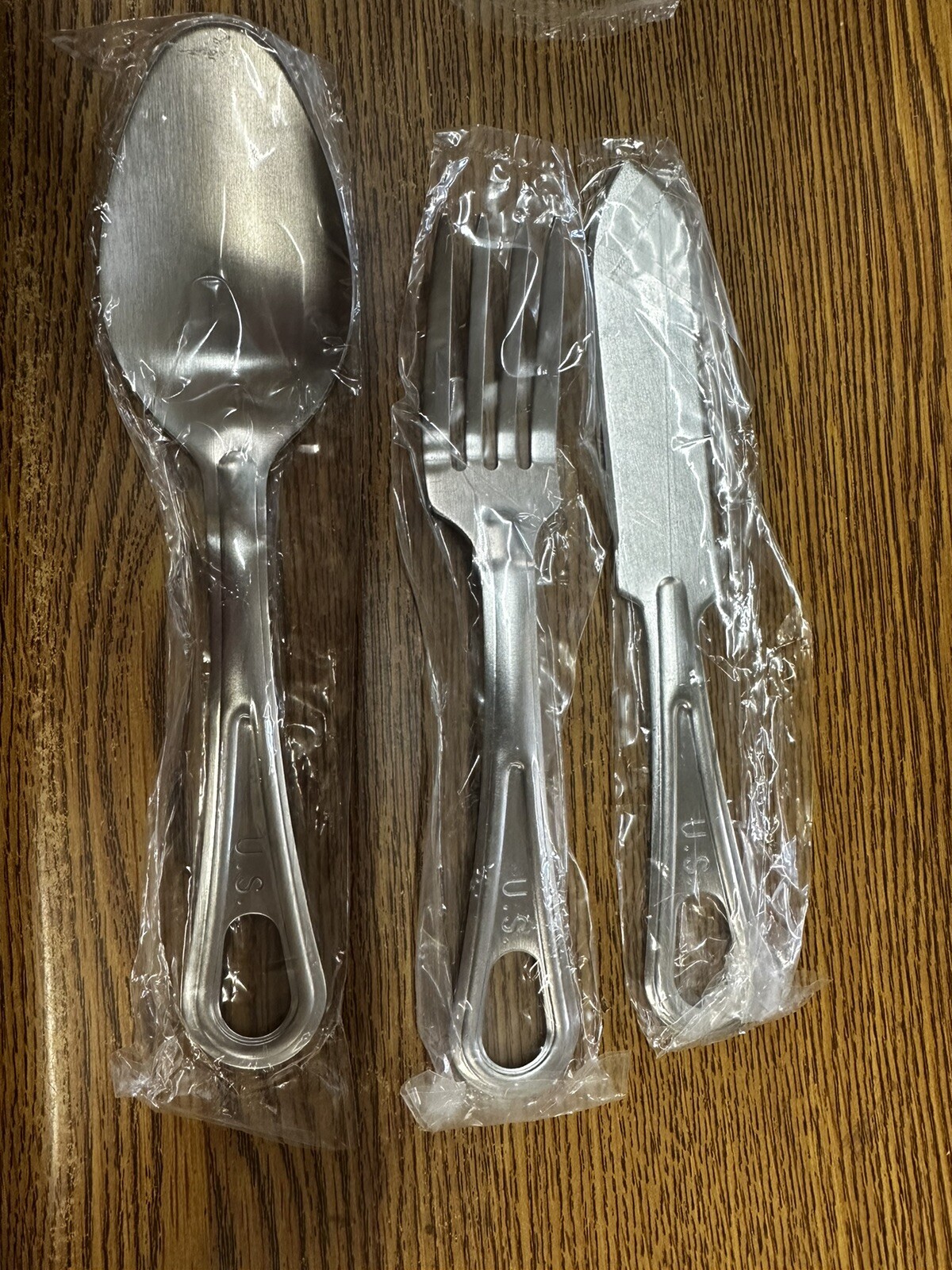 WWII Style Stainless Eating Utensils 3pc Set (CK120) 7.5" Size. Free Shipping.