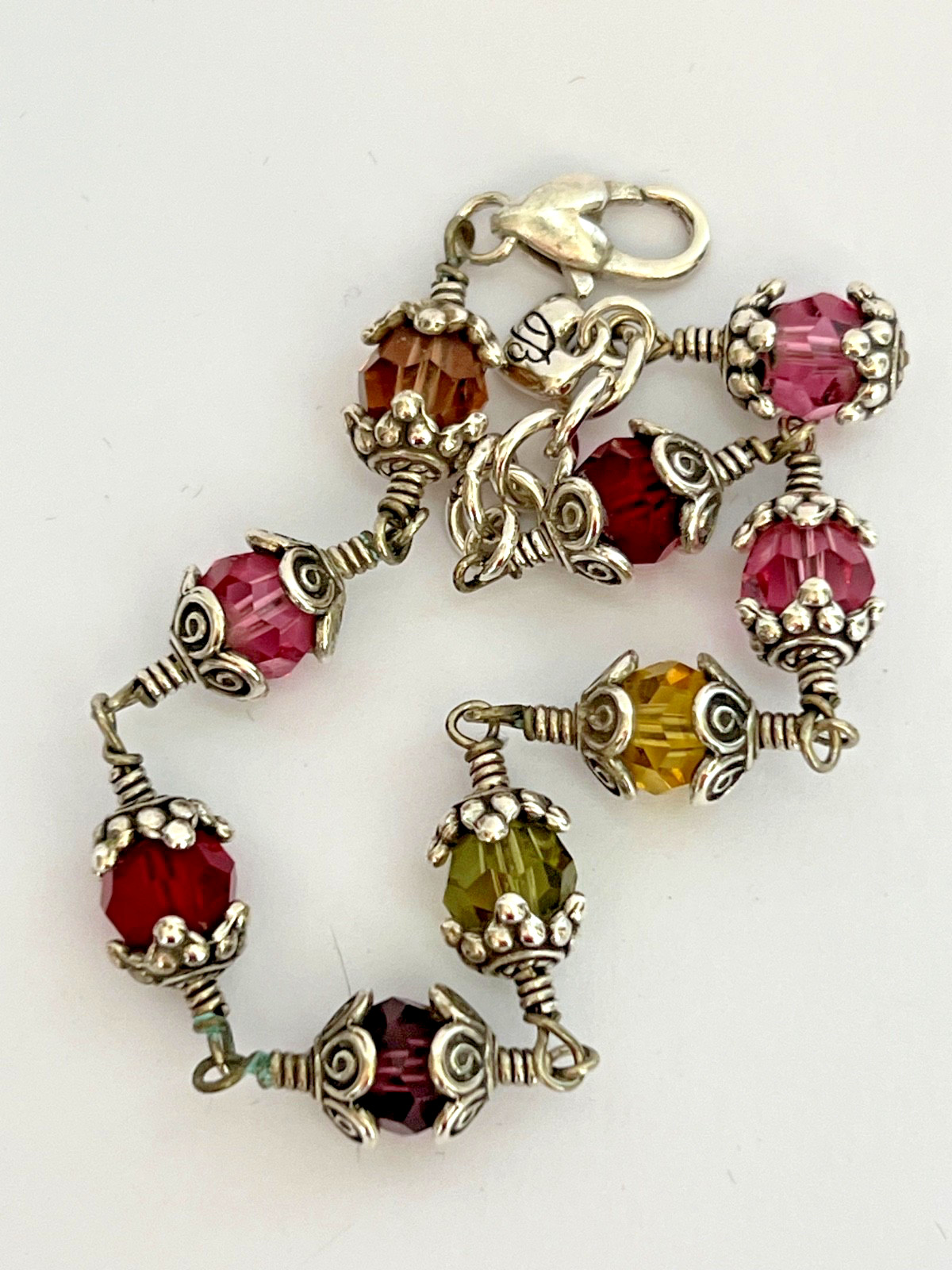Beautiful Brighton Bracelet Multi-Colorful Crystal Glass with Silver Charms 1990