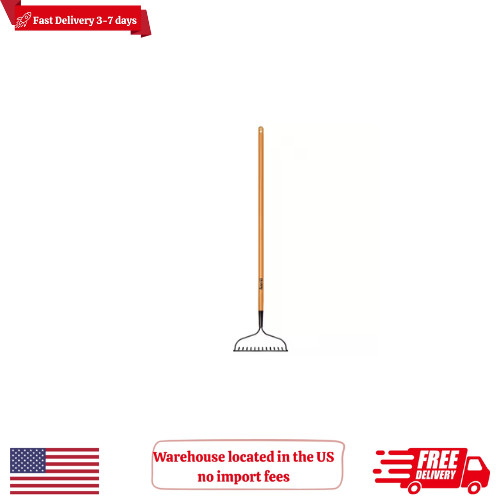 47 In. Wood Handle Coated Steel Garden Bow Rake Wood Handle Welded Tines 14-Tin
