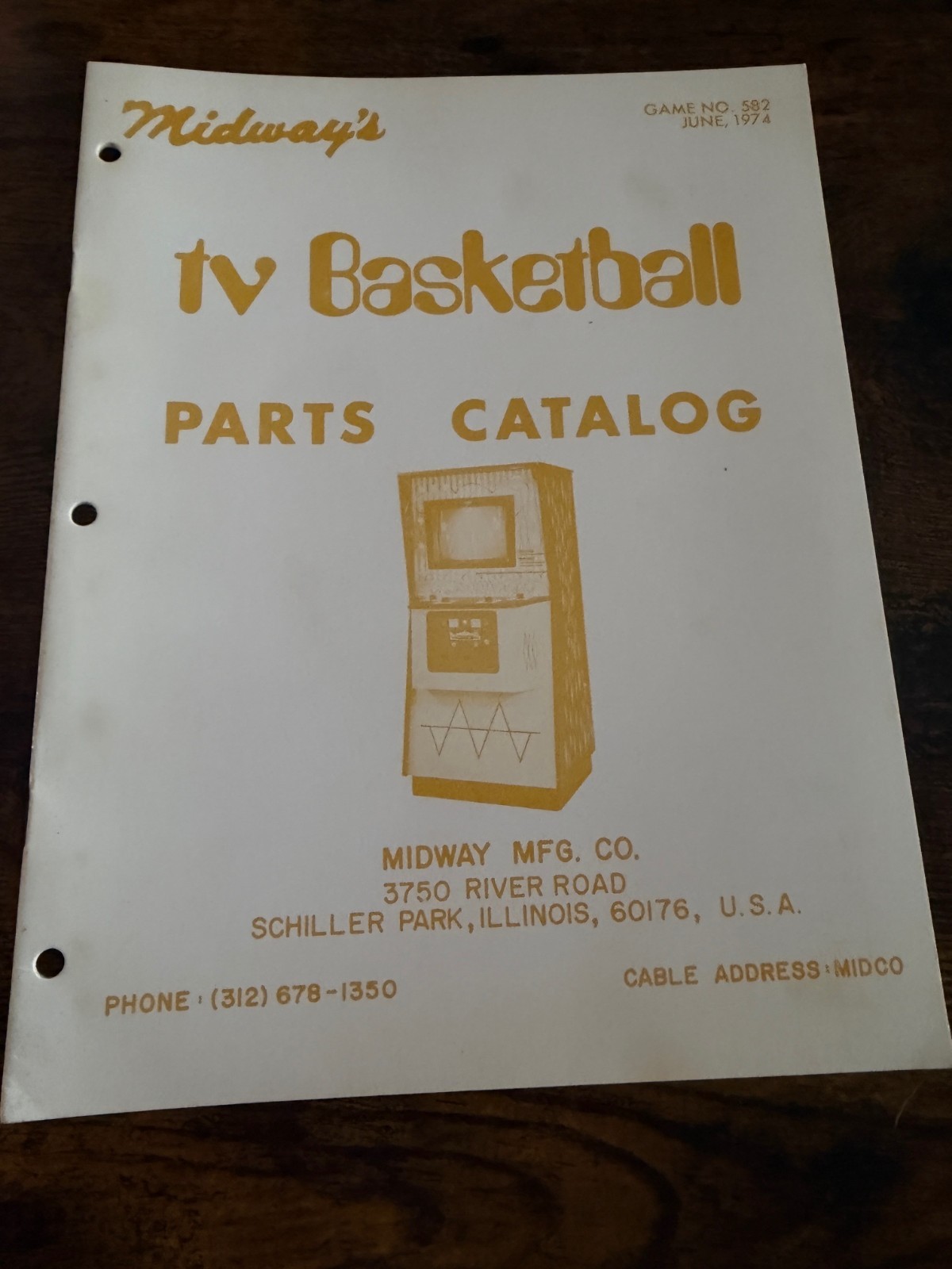 MIDWAY'S TV BASKETBALL PARTS CATALOG JUNE 1974 # 582 USED