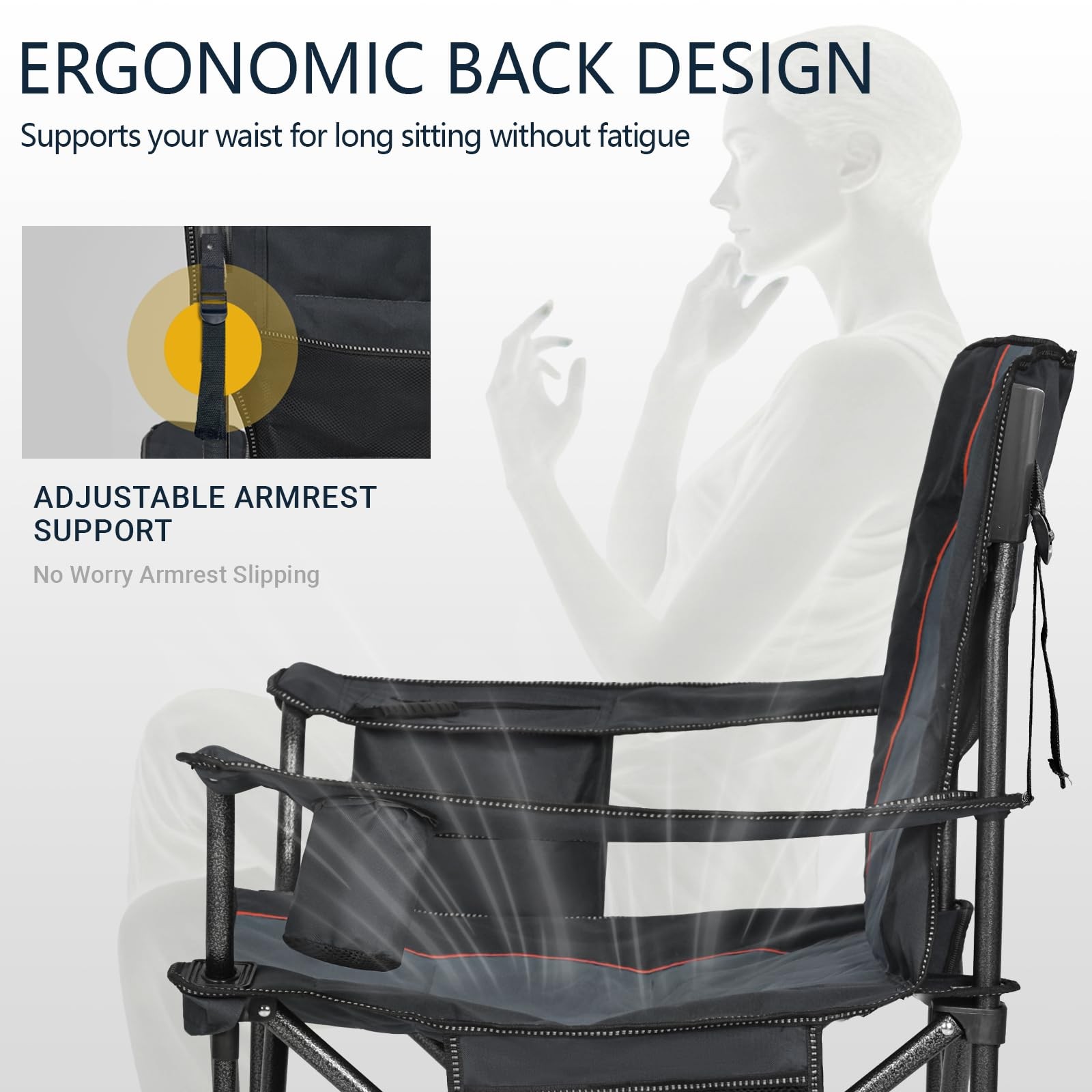 Overmont Oversized Folding Camping Chair - 450lbs Support with Padded Cushion Co