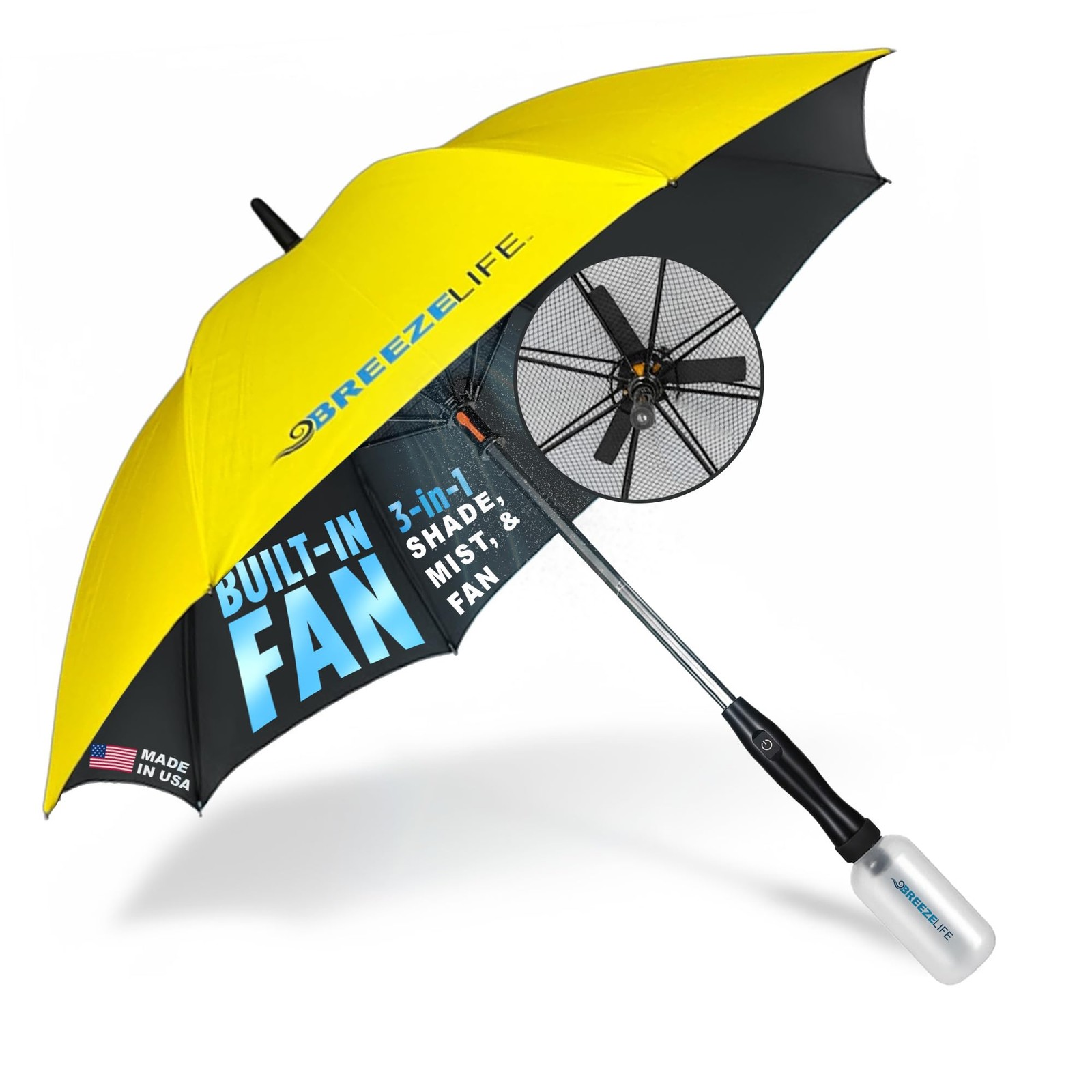 Rechargeable Umbrella with Fan & Mister – 3-in-1 Portable Sunshade – USB-C Po...