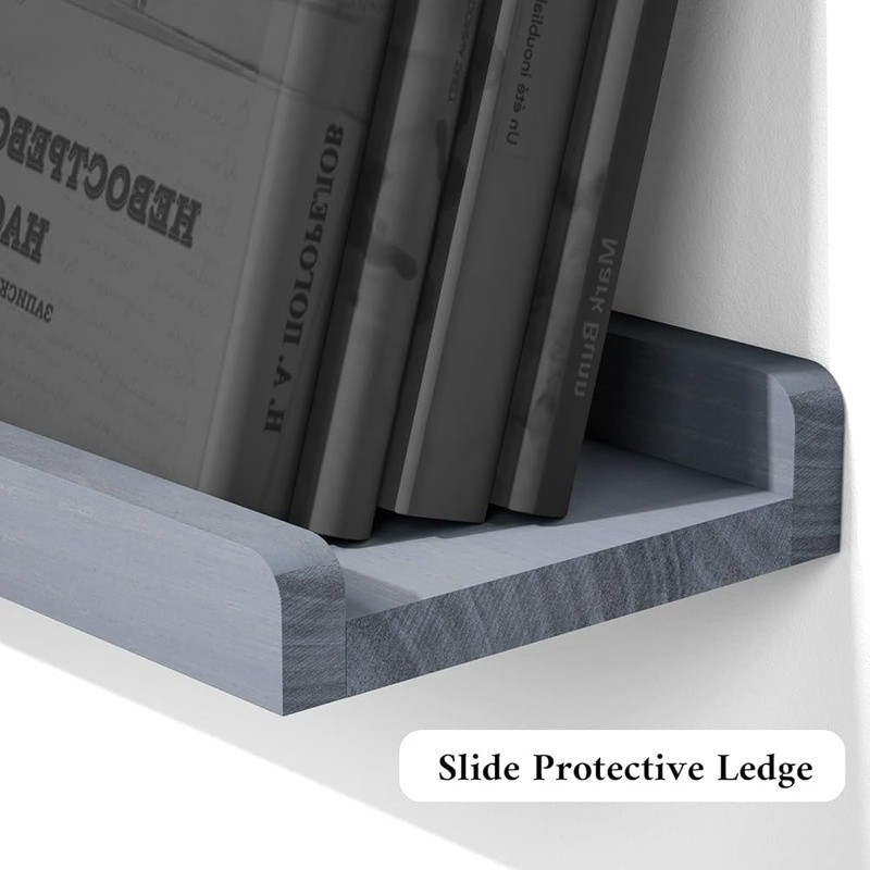 Rustic Floating Wooden Wall Shelves W/ Protective Ledge Easy Install Home Decor