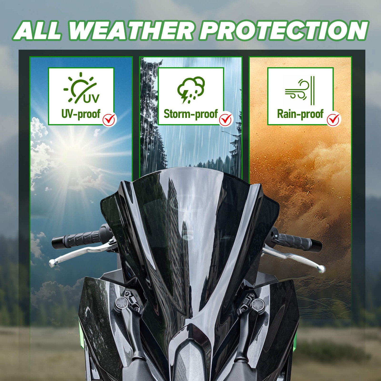 WOLFLINE ABS Windshield for Kawasaki Ninja 500 2024-2026 Windscreen Black