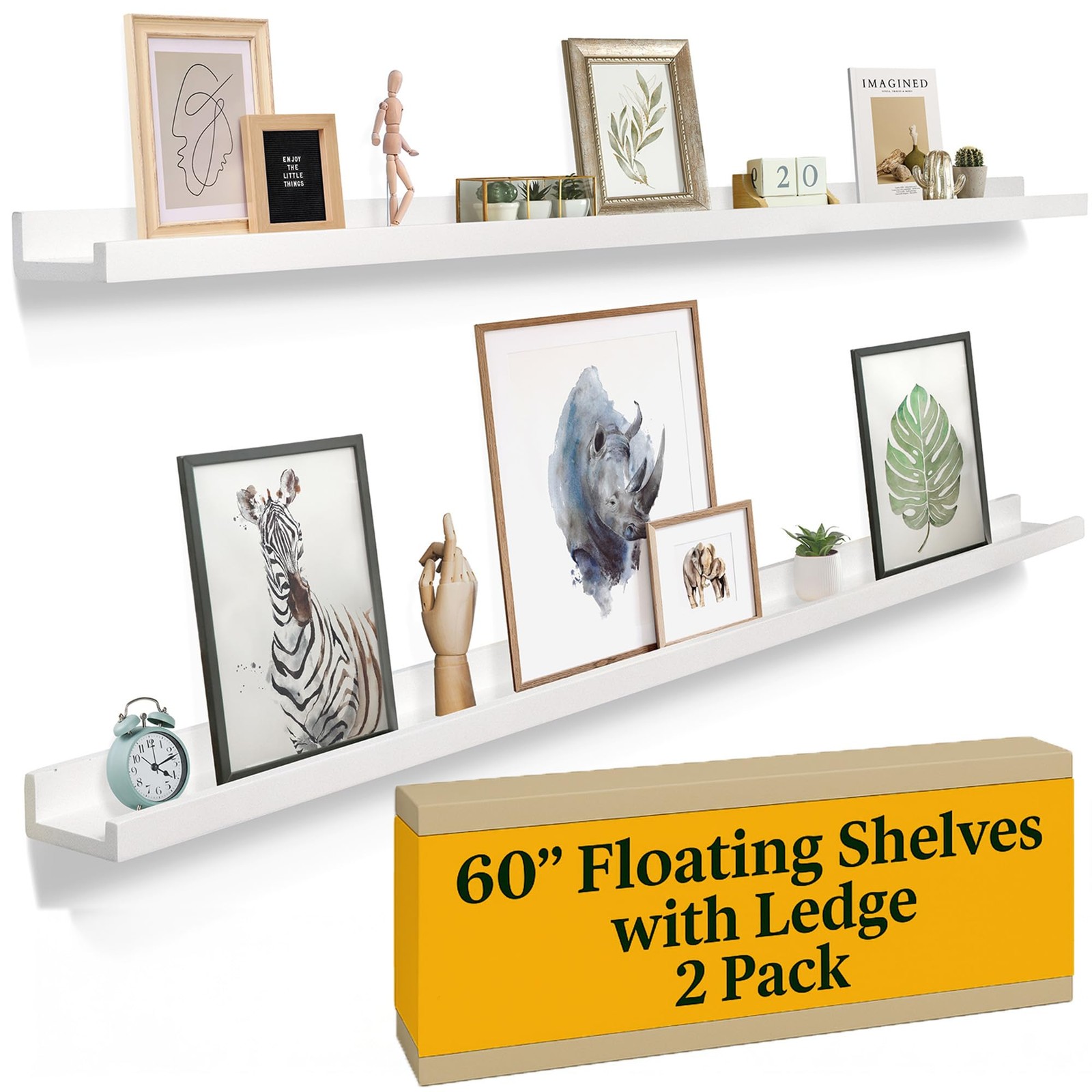 Picture Ledge Shelf for Wall [White, 60 Inch, 2 Pack] Narrow Floating Photo a...