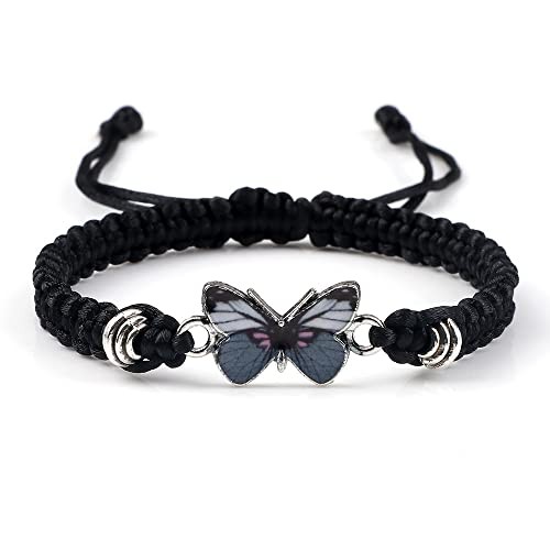Fuqimanman2020 Colorful Butterfly Charm Bracelet String Handmade Gray Black