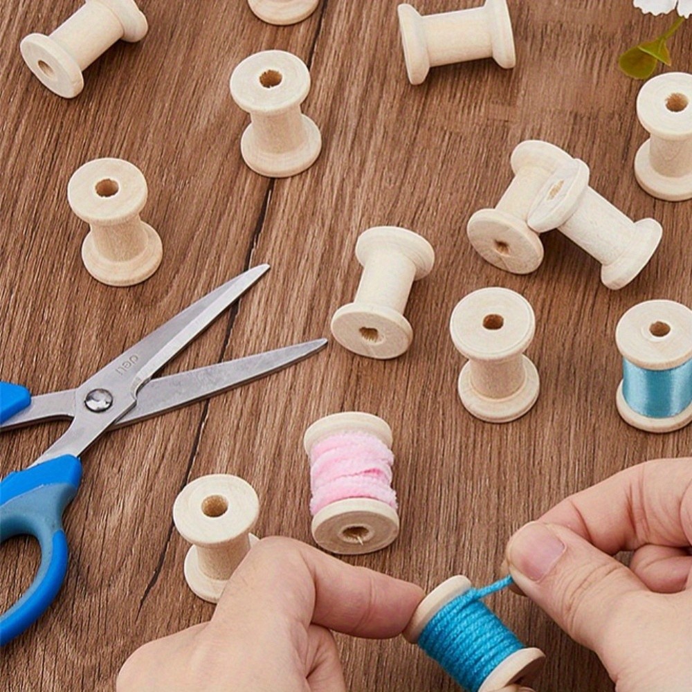 1set 30pcs Wooden Empty Spools for Wire Thread Bobbins Antique White