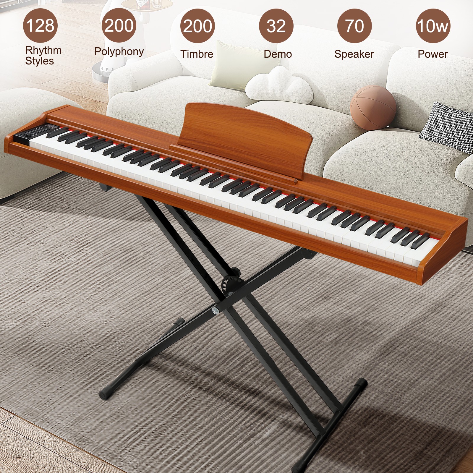 New 88 Keys Semi-Weighted Digital Piano Electronic Keyboard With Stand,3 Pedals