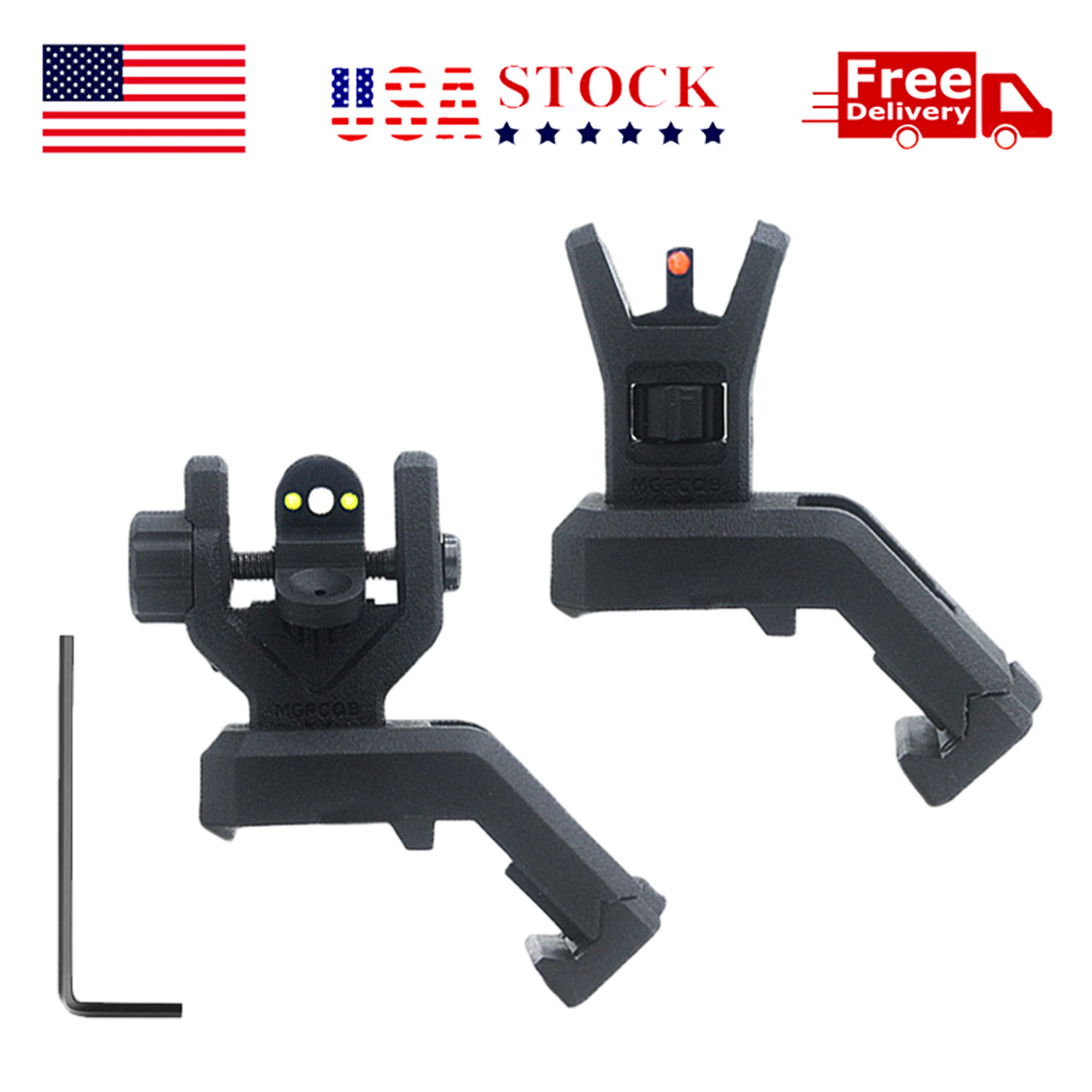 Foldable 45 Degree Fiber Optics Iron Sights LP Offset Front and Rear Sight