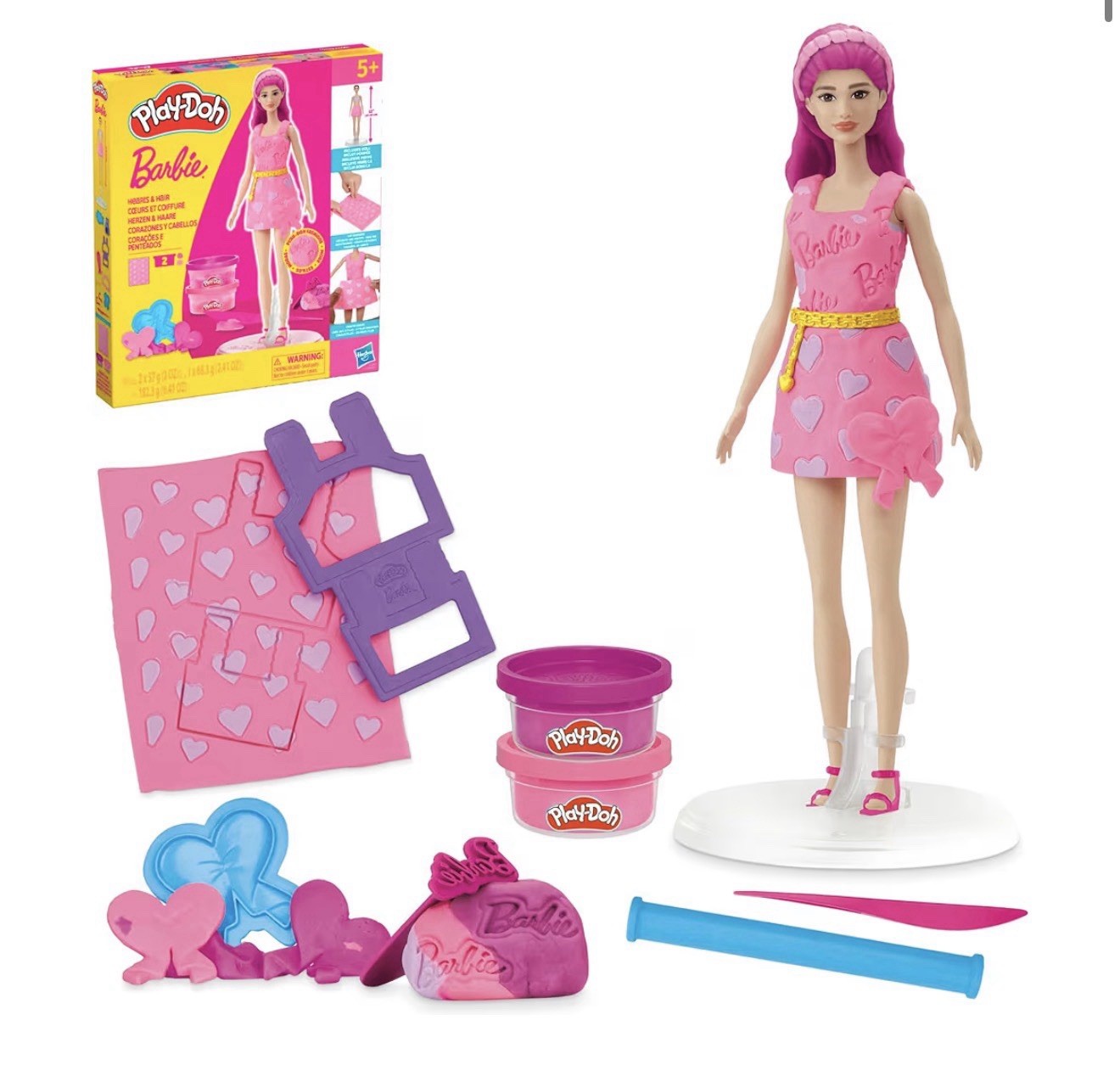 Play-Doh Barbie Hearts and Hair Set Make Doll Clothes 10 Fashion Accessories NEW