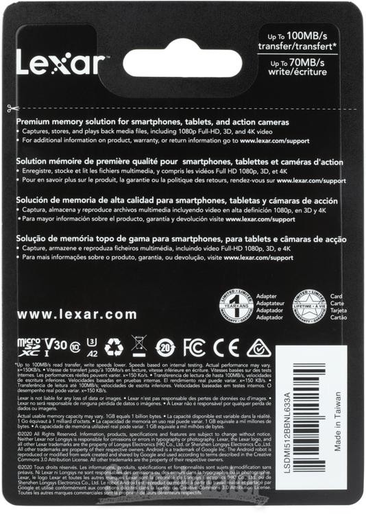 Lexar High-performance MicroSDXC Card - 512GB, Class 10, UHS-I