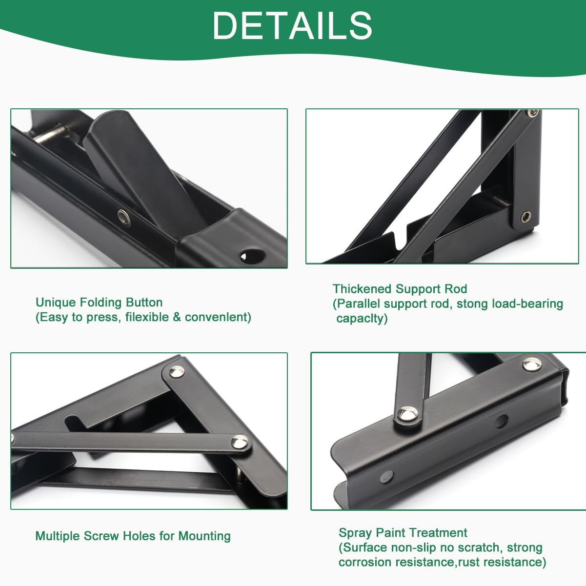 Collapsible Triangle Shelf Bracket Stainless Steel Folding Hinge 12 Inch 2 PCS
