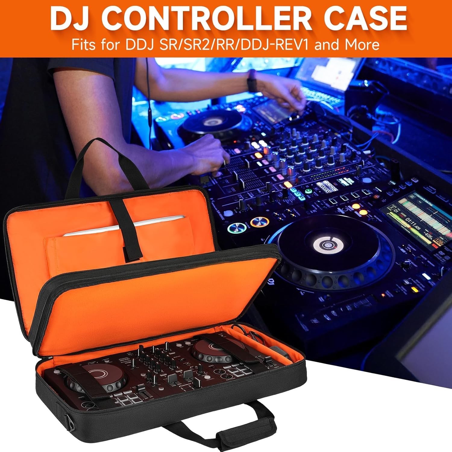 DJ Controller Bag Black Orange Polyester Protective Case M 23.5"x13.5"x2.5"