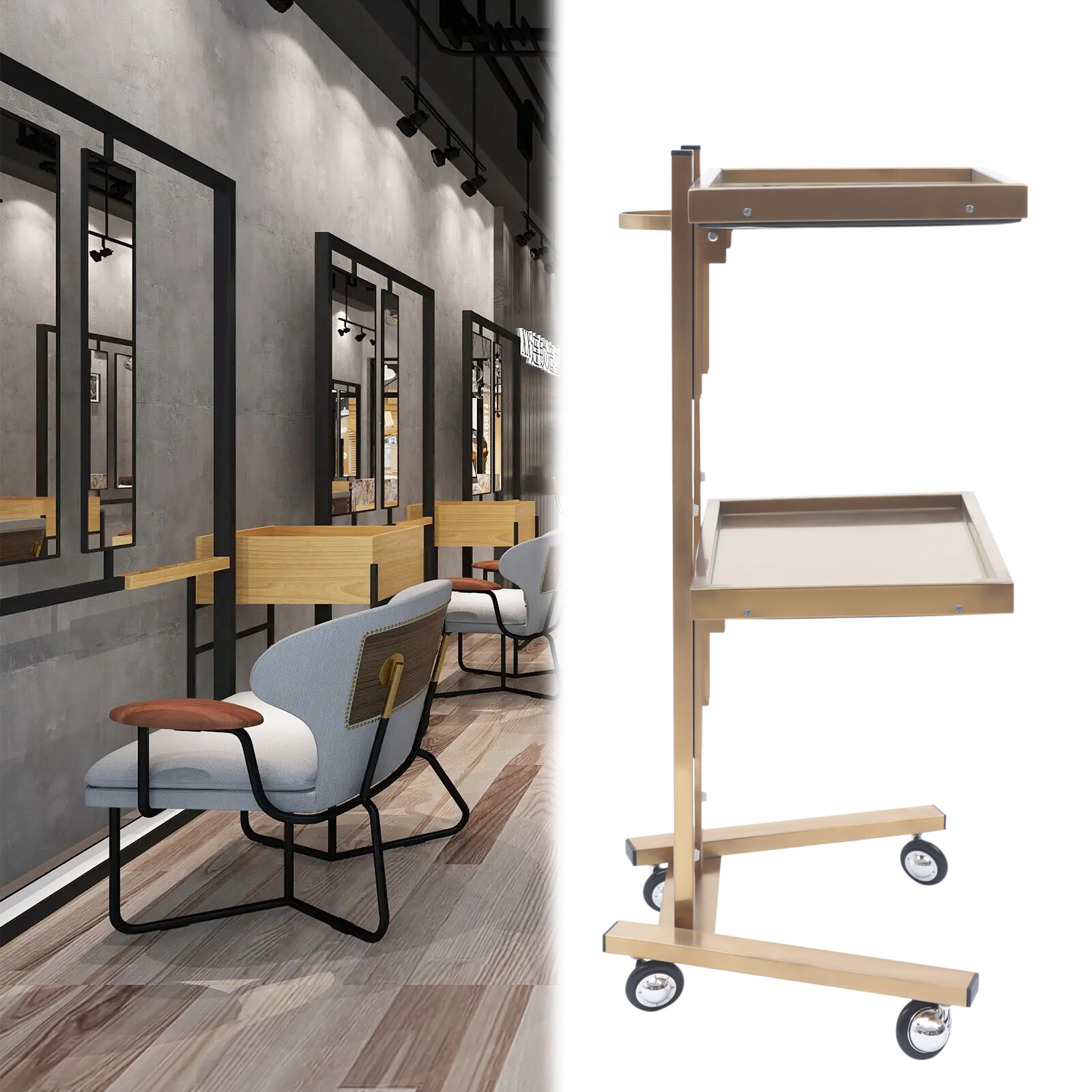 Foldable Tray Trolley Salon Gold Rolling Cart Tray for Studios Tattoo Shops NEW