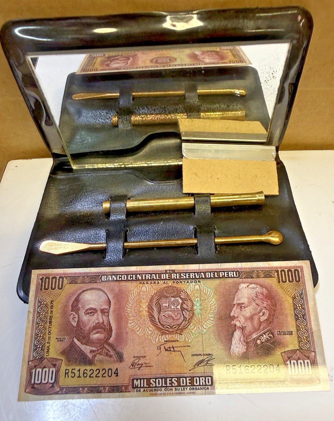 5 Piece Snuff Kit Vtg Carry Case Travel Snort Sniff Tool Set Unused