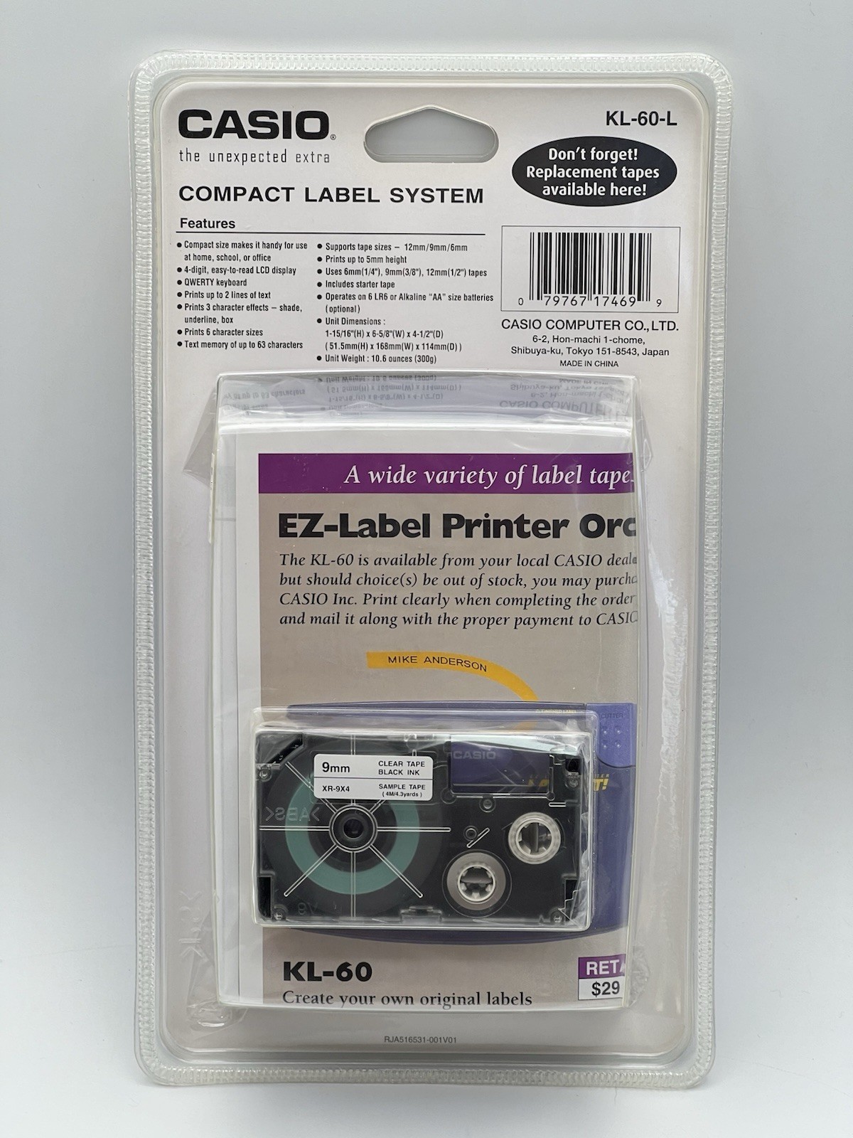 Casio KL‑60L Handheld Label Maker Thermal Label Printer Device NEW SEALED