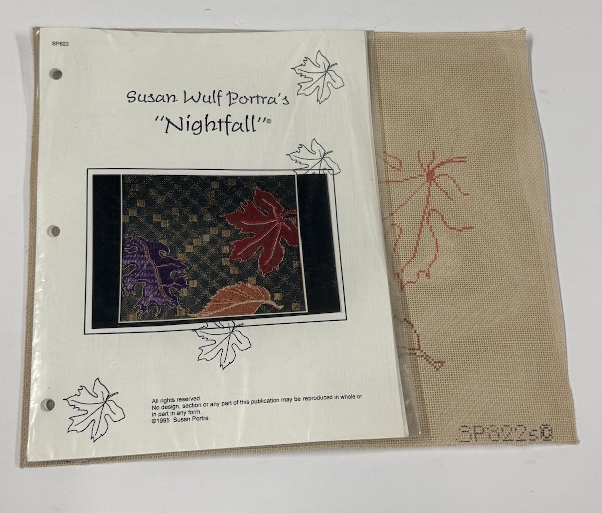 Needlepoint Canvas NIGHTFALL Leaves By Susan Wulf With Instruction Book (1995)