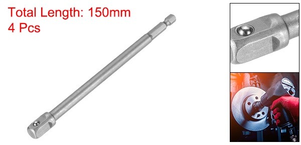 4pcs Impact Socket Adapter 3/8" Square Drive 1/4" Shank 6" Long Extension Bit