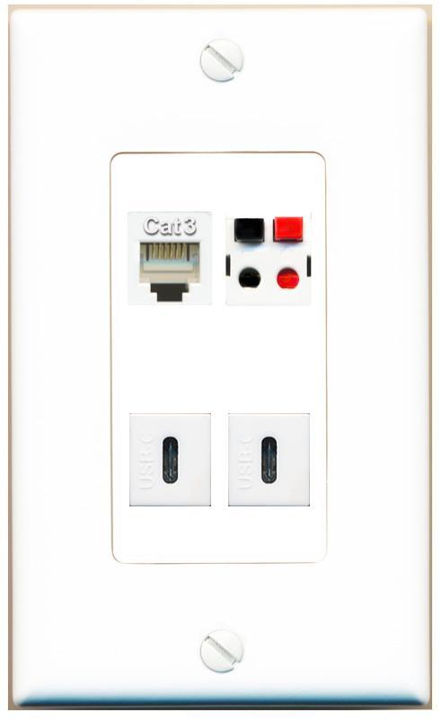 [4 Ports] PHONE SPEAKER 2 USBC Wall Plate DecorZ White