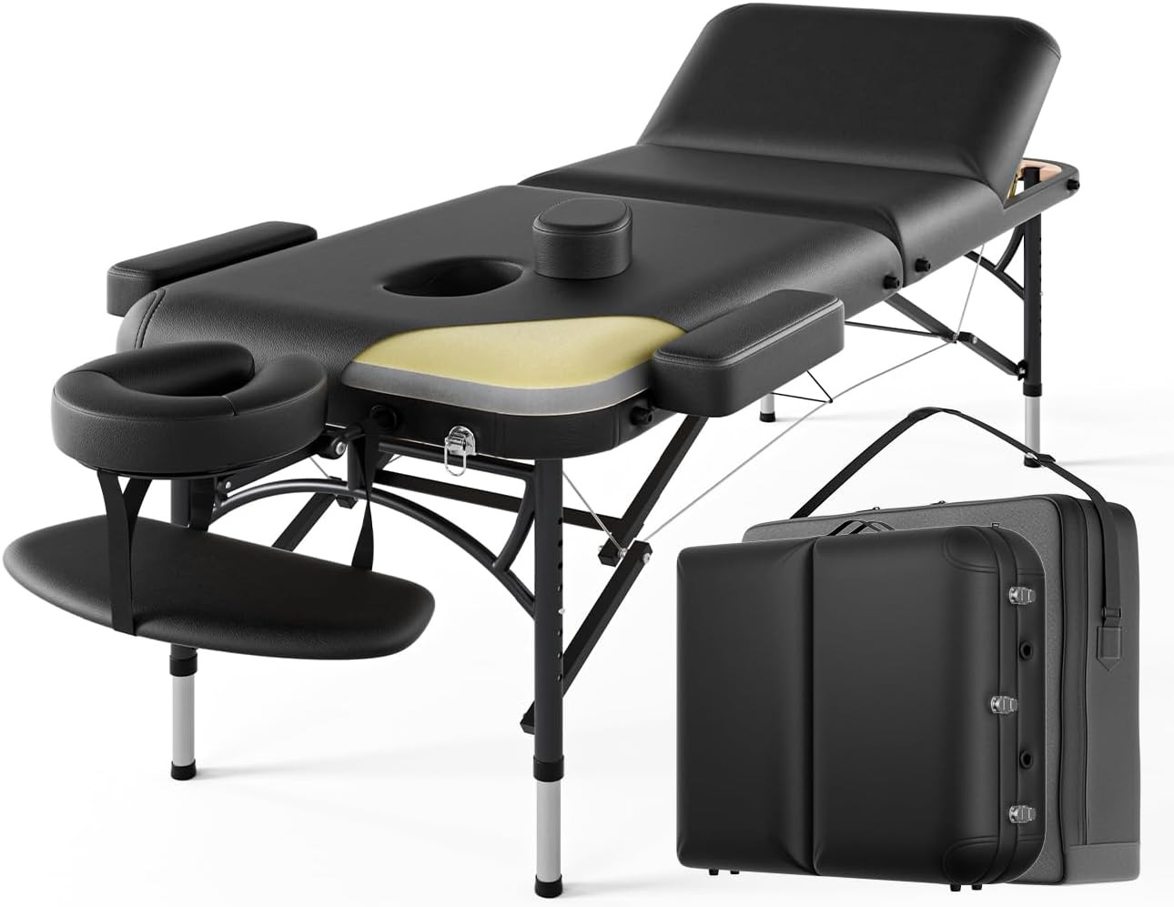 Professional Massage Table Portable 3 Fold Premium Memory Foam Aluminium Leg Hol