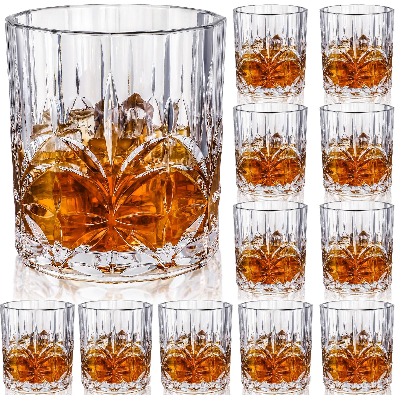 Singhoow 12 Sets Plastic Whiskey Glasses 14 oz Unbreakable Whiskey Drinking Glas