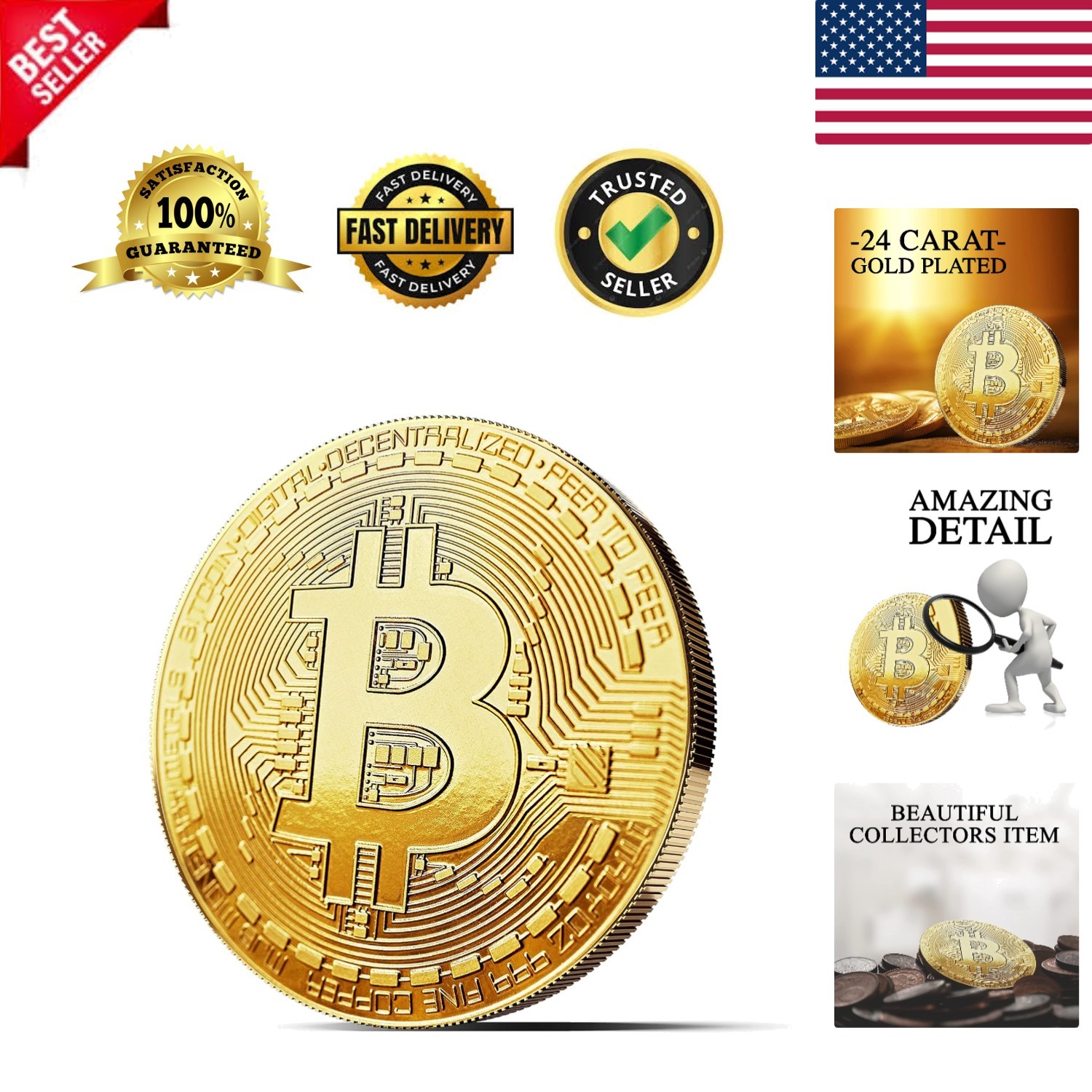 24-Carat Gold Plated Bitcoin Coin in Protective Case - Unique Collector's Item