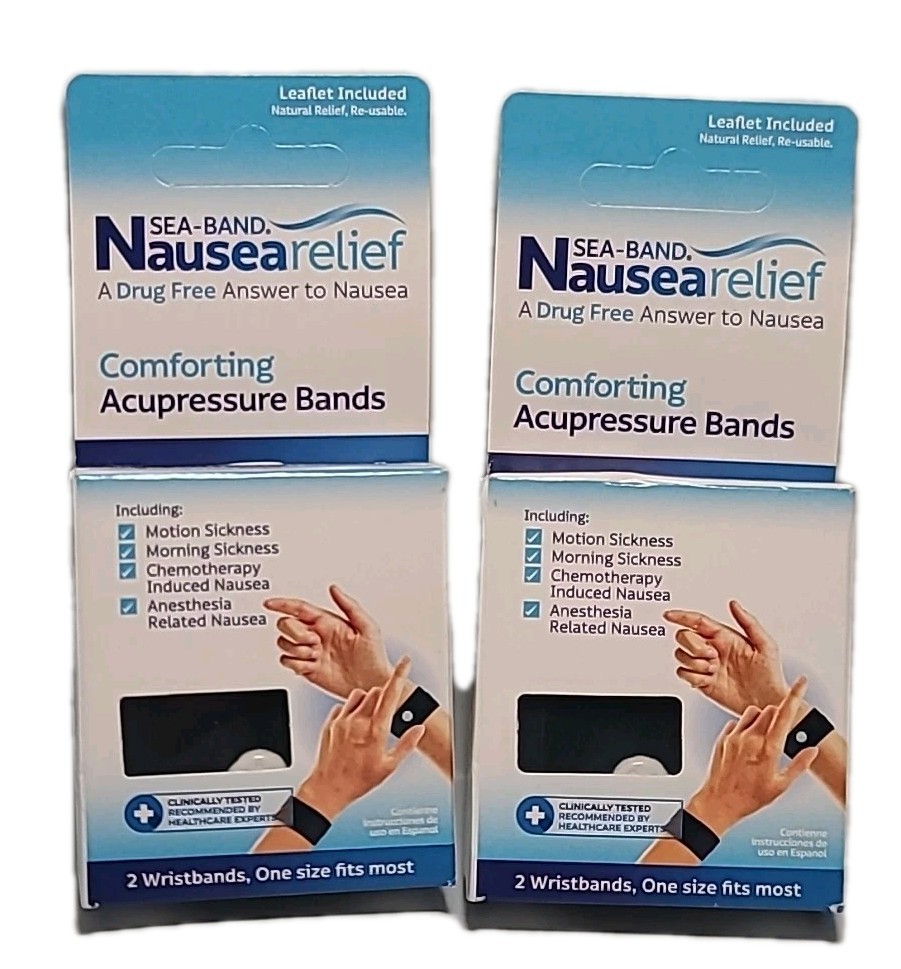 2 × Anti-Nausea Acupressure Wristband for Motion & Morning Sickness 1 Pair Black