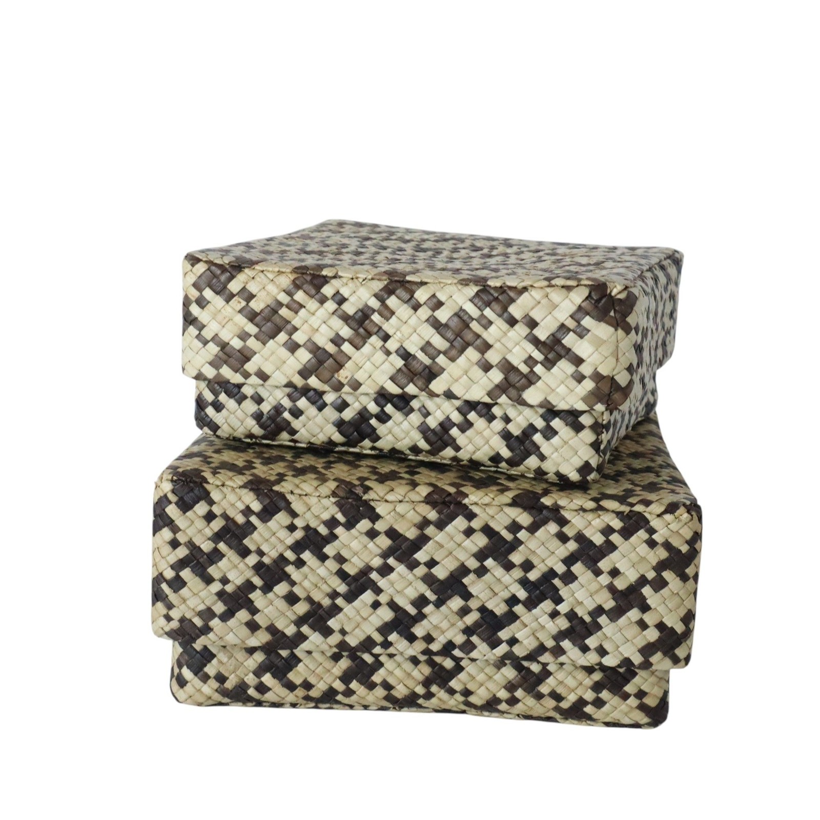 Woven Seagrass Storage Baskets Nesting Set of 2 Square Lidded Natural Art Decor