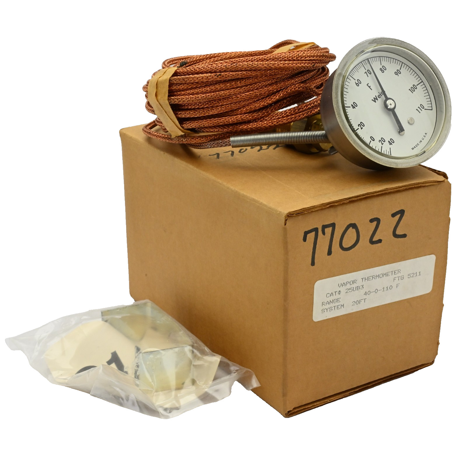 Weiss Instruments 25UB3 Vapor Thermometer, FTG 5211, 40-0-110 F, 20FT