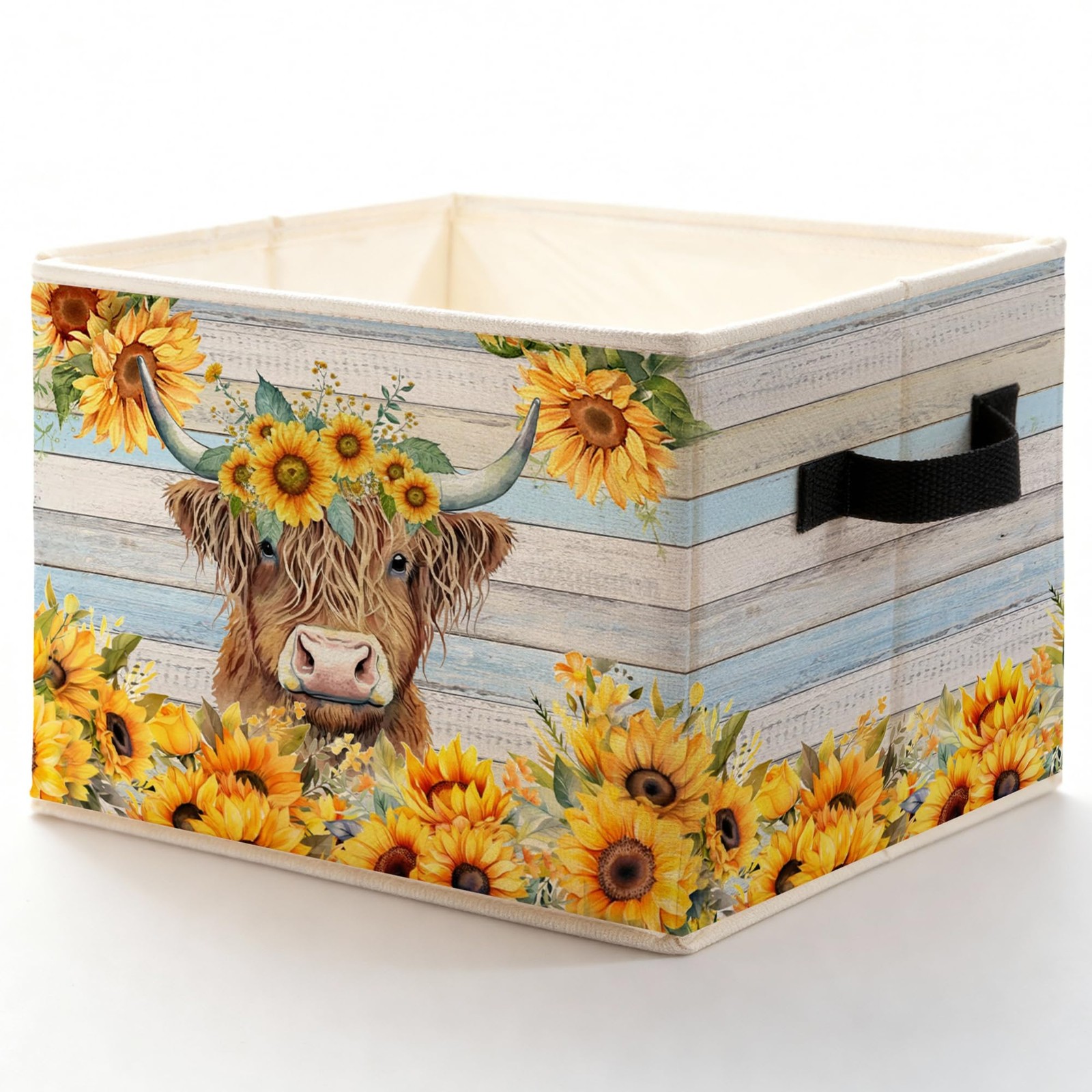 Rustic Sunflower Highland Cow Storage Bins Box, Toybox for Girls, Farmhouse H...