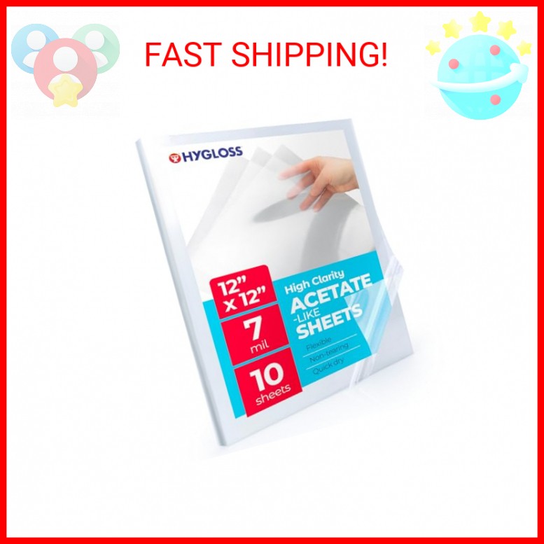 Hygloss 12" x 12" Acetate Paper - 7 Mil Clear Acetate Sheets for Crafts Projects