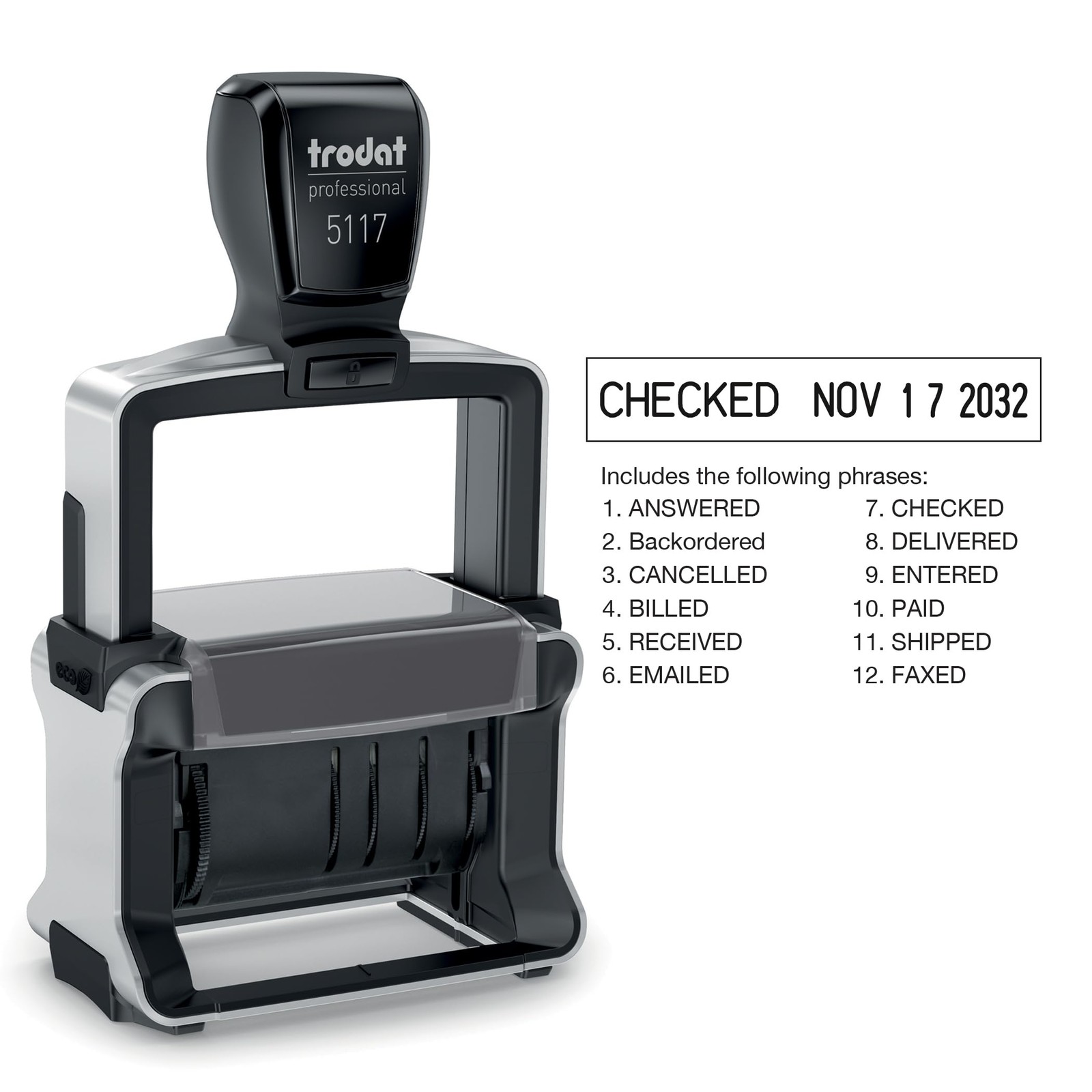 Trodat Professional 5117 12Message Self Inking Office Dater Stamp Black Ink