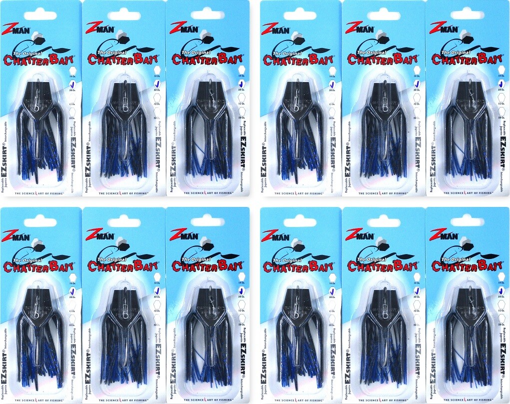 12- Z-Man 3/8 Oz The Original Chatterbait Fishing Lure Black/Blue Nickel CB38110