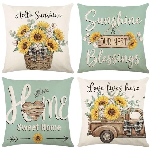 Throw Pillow Covers 18x18 Set of 4 Farmhouse 18" x 18" (Pack of 4) Green